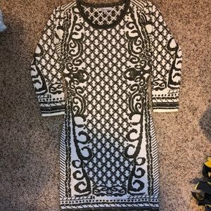 Gold foil with black accented bodycon dress